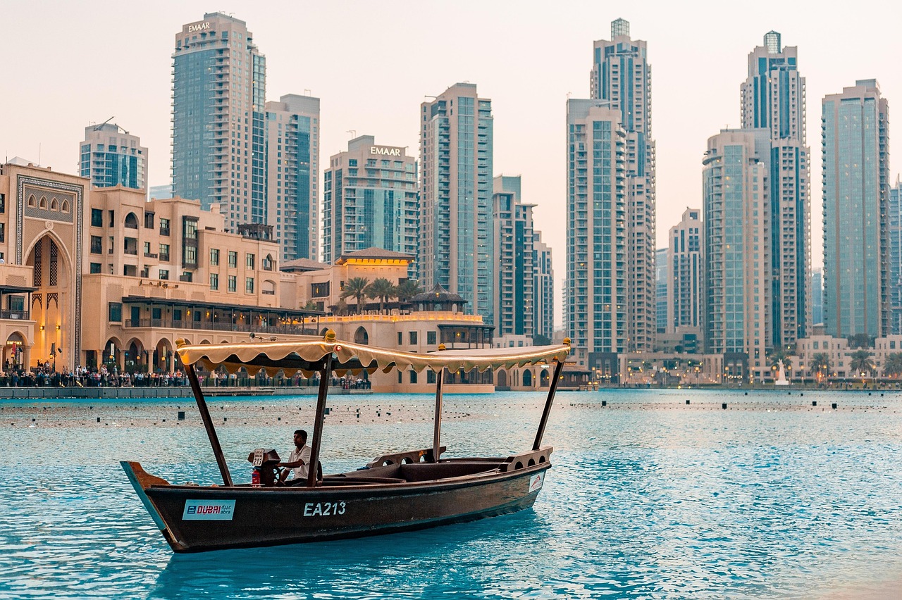 Dubai skyline with boat